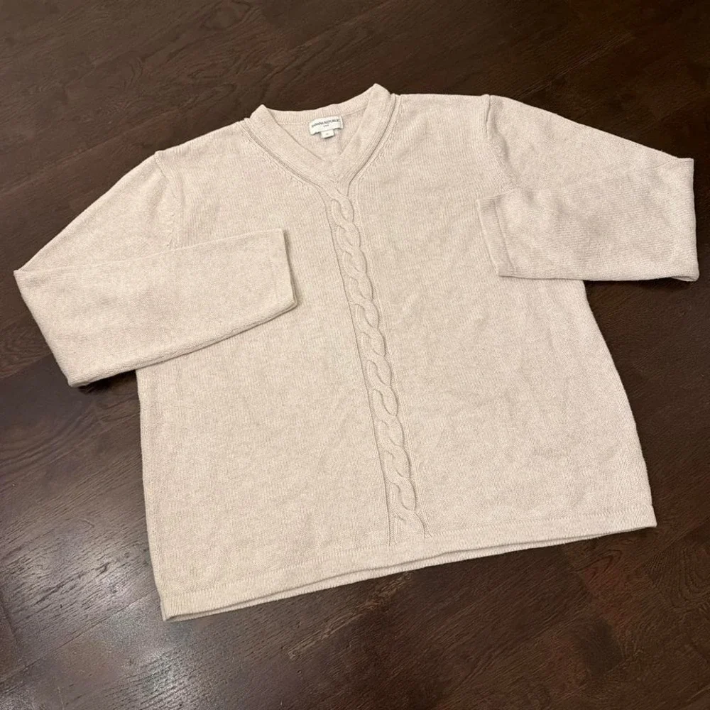 Y2K Vintage‎ Banana Republic V-Neck 3D Cable Knit Sweater | Beige | XL